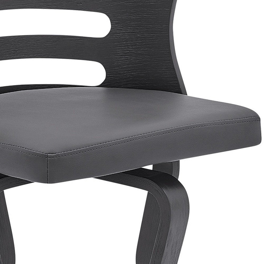 25" Gray And Black Faux Leather And Fabric And Iron Low Back Counter Height Swivel Bar Chair
