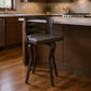 25" Gray And Black Faux Leather And Fabric And Iron Low Back Counter Height Swivel Bar Chair