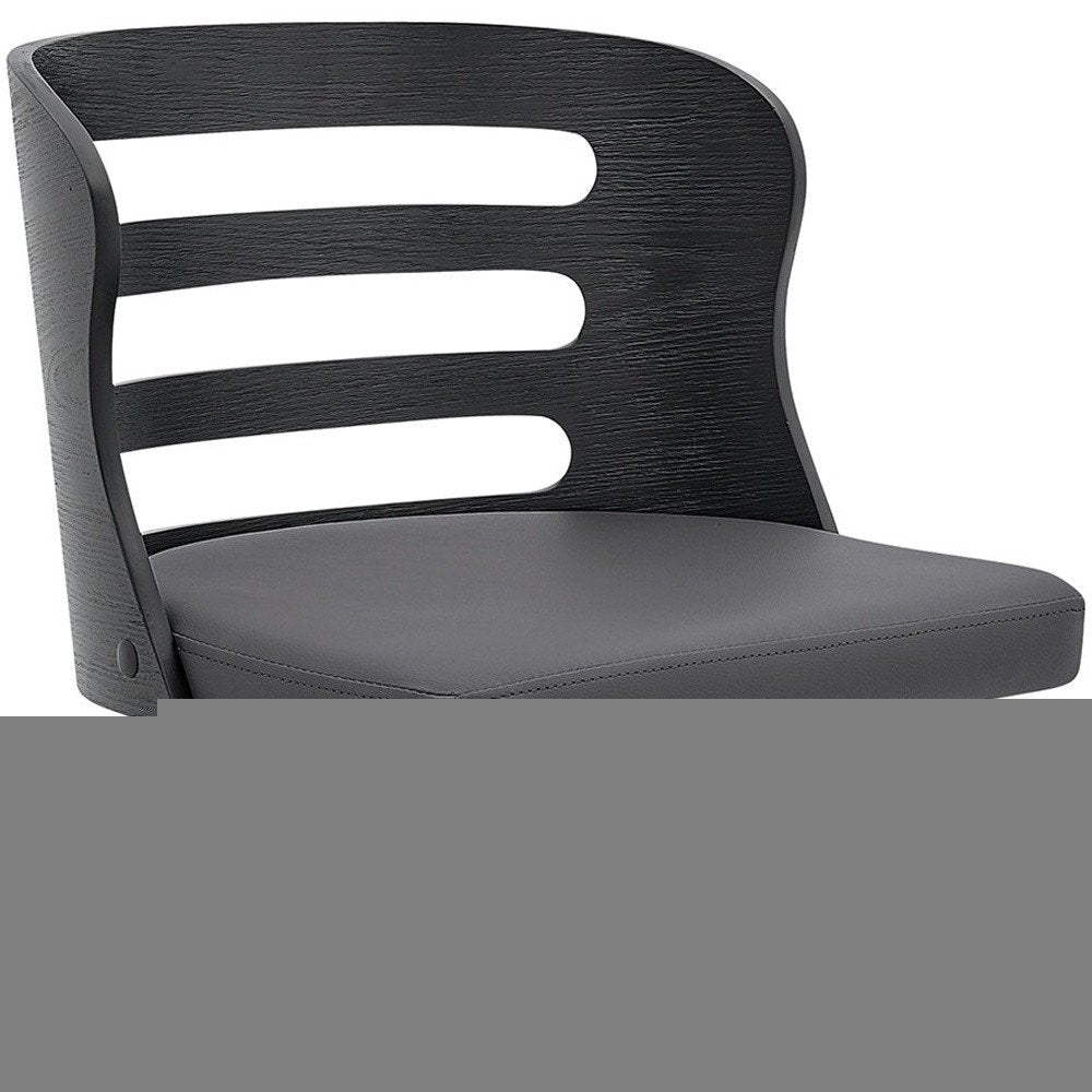 29" Gray And Black Faux Leather And Iron Swivel Low Back Bar Height Bar Chair