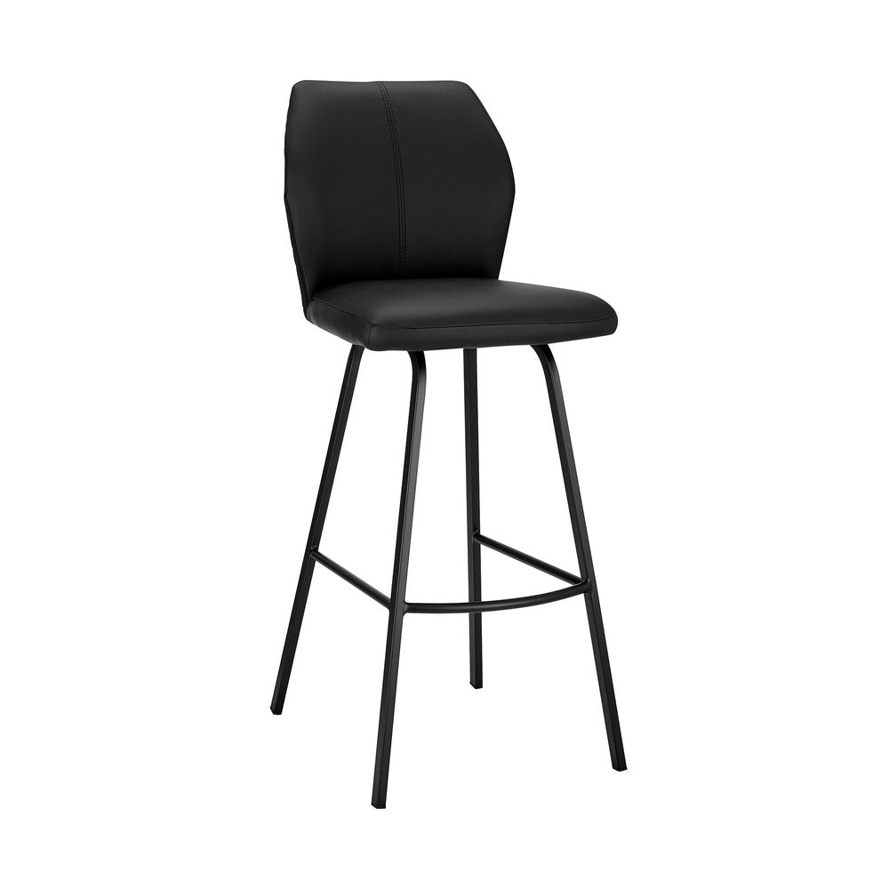 26" Black Faux Leather and Iron Counter Height Bar Chair