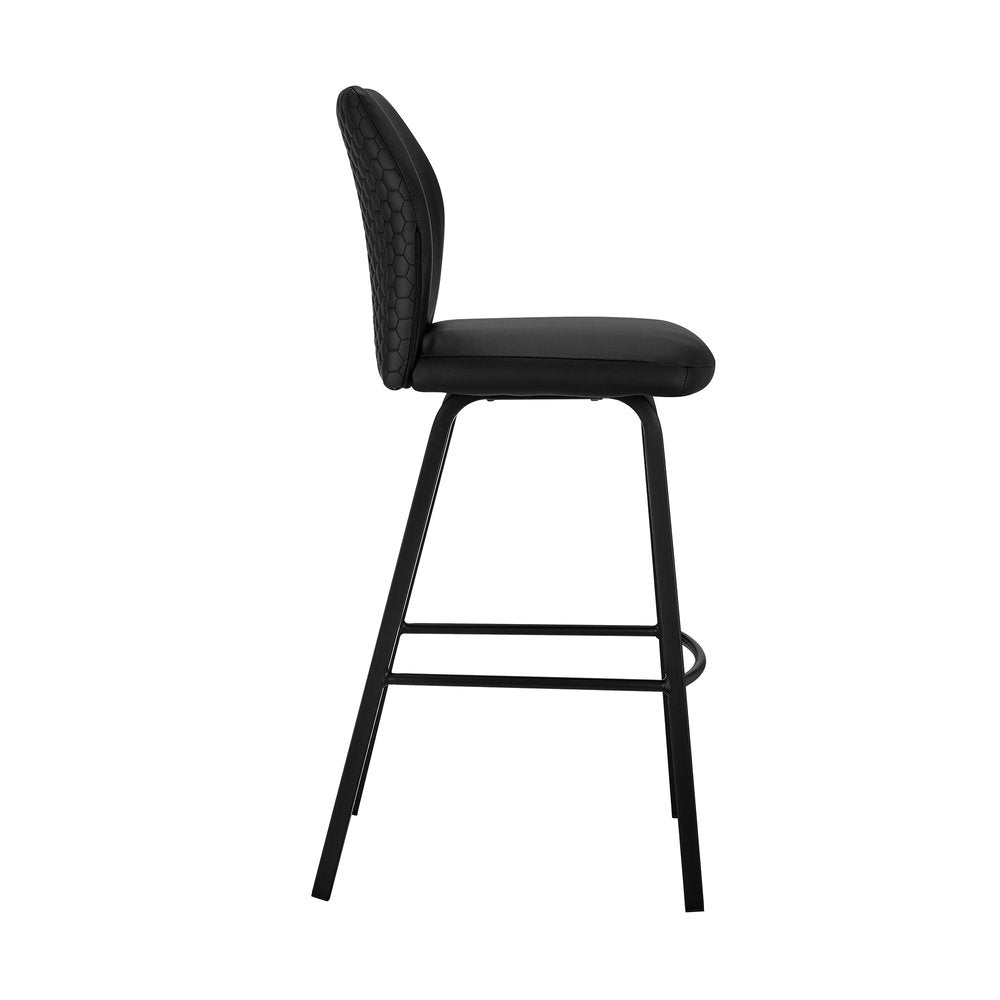 26" Black Faux Leather and Iron Counter Height Bar Chair