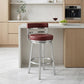 26" Red And Silver Faux Leather And Iron Swivel Low Back Counter Height Bar Chair