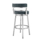 26" Blue and Silver Faux Leather and Stainless Steel Low Back Counter Height Swivel Bar Chair