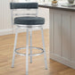 26" Blue and Silver Faux Leather and Stainless Steel Low Back Counter Height Swivel Bar Chair