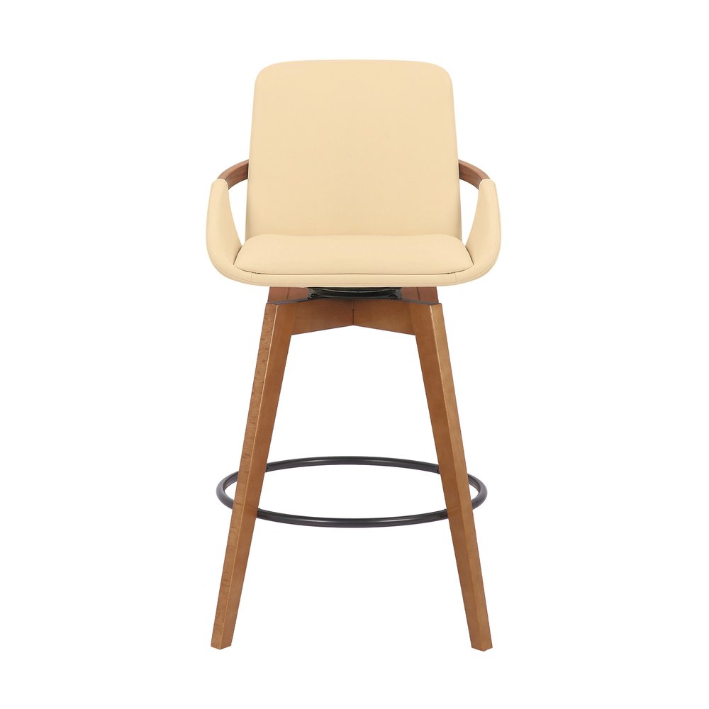 27" Cream And Black Powder Coated Footrest Iron Swivel Counter Height Bar Chair