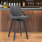27" Gray and Black Faux Leather Low Back Bar Height Swivel Bar Chair