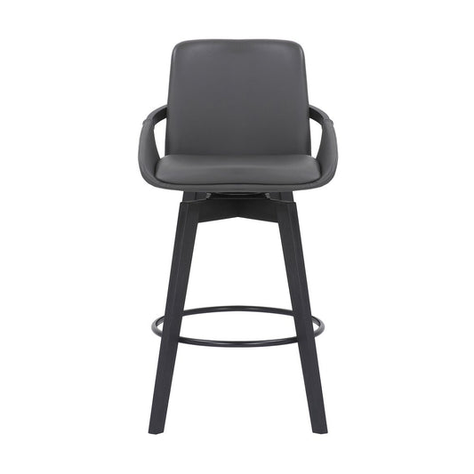 27" Gray and Black Faux Leather Low Back Bar Height Swivel Bar Chair