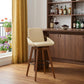 31" Cream and Black Fabric and Iron Bar Height Swivel Bar Chair