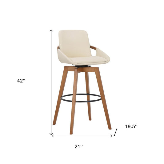 31" Cream and Black Fabric and Iron Bar Height Swivel Bar Chair