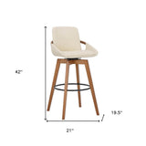 31" Cream and Black Fabric and Iron Bar Height Swivel Bar Chair