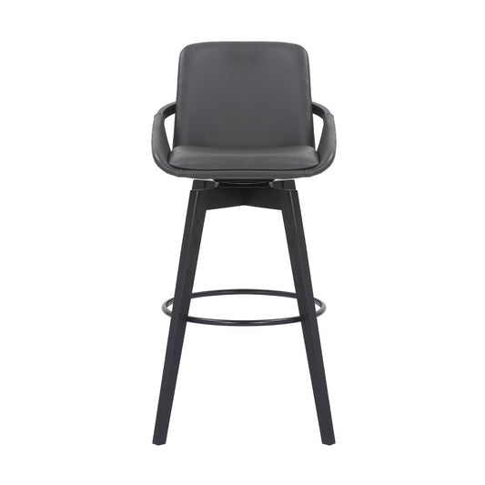 31" Gray and Black Fabric and Iron Bar Height Swivel Bar Chair