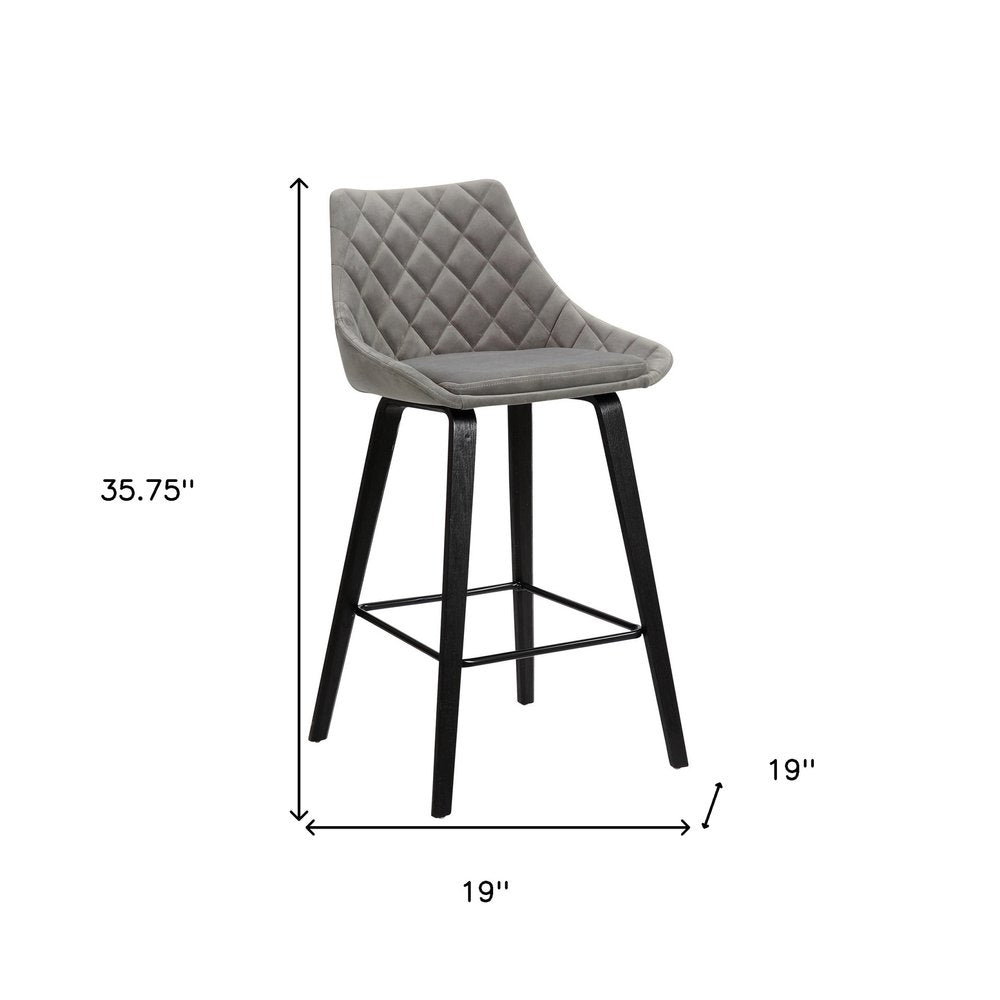 26" Gray And Black Fabric And Iron Counter Height Bar Chair