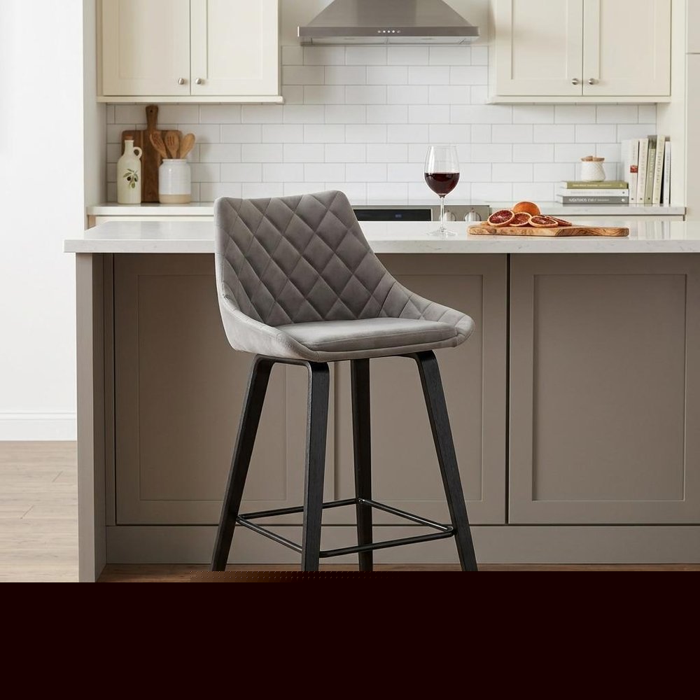 26" Gray And Black Iron Counter Height Bar Chair