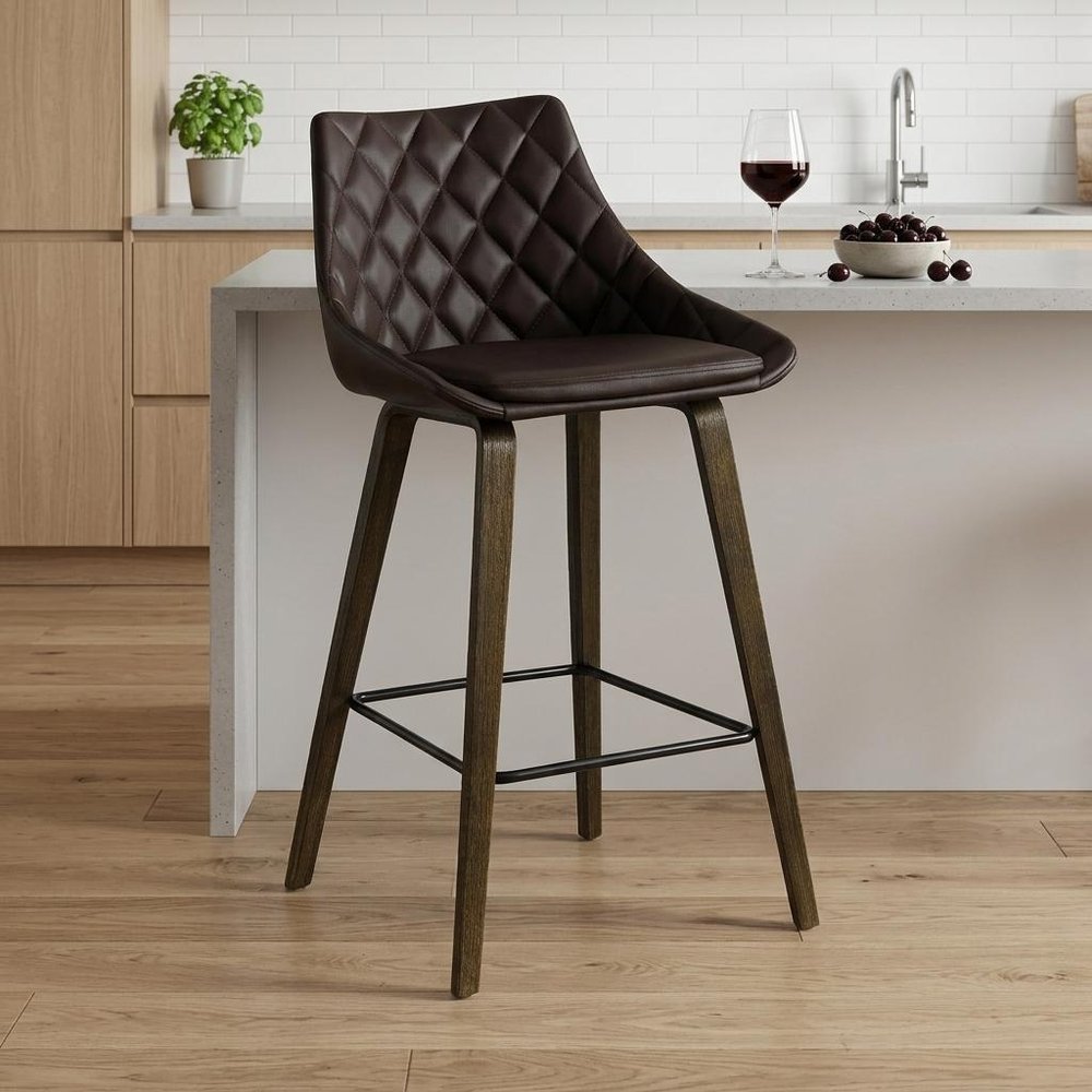 26" Brown Iron Counter Height Bar Chair