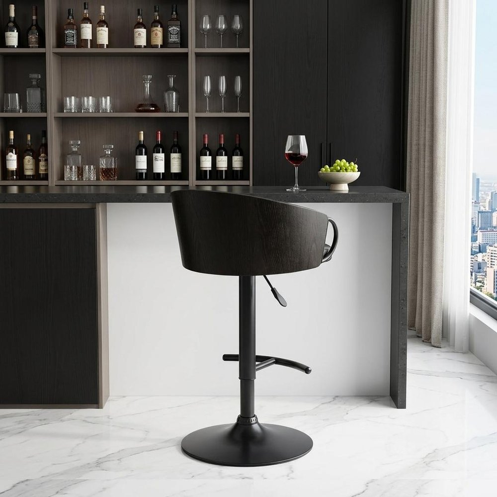 Black Faux Leather and Iron Low Back Adjustable Height Swivel Bar Chair