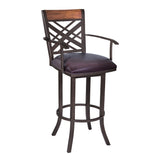 30" Brown Faux Leather And Iron Bar Height Bar Chair