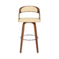 30" Cream and Brown Fabric and Iron Low Back Bar Height Swivel Bar Chair