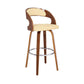 30" Cream and Brown Fabric and Iron Low Back Bar Height Swivel Bar Chair