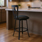26" Gray And Black Faux Leather And Iron Swivel Counter Height Bar Chair