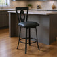 26" Gray And Black Faux Leather And Iron Swivel Counter Height Bar Chair