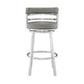 30" Gray And Silver Faux Leather And Iron Swivel Low Back Bar Height Bar Chair