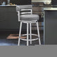 26" Gray And Silver Faux Leather And Iron Swivel Low Back Counter Height Bar Chair