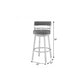 26" Gray And Silver Faux Leather And Iron Swivel Low Back Counter Height Bar Chair