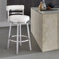 30" White and Silver Faux Leather and Iron Low Back Bar Height Swivel Bar Chair