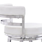 30" White and Silver Faux Leather and Iron Low Back Bar Height Swivel Bar Chair