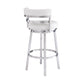 30" White and Silver Faux Leather and Iron Low Back Bar Height Swivel Bar Chair
