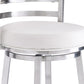 30" White and Silver Faux Leather and Iron Low Back Bar Height Swivel Bar Chair