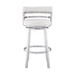 26" White And Silver Faux Leather And Iron Swivel Low Back Counter Height Bar Chair