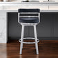 30" Black And Silver Faux Leather And Iron Swivel Low Back Bar Height Bar Chair