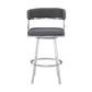 26" Gray and Silver Faux Leather and Iron Low Back Counter Height Swivel Bar Chair