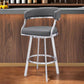 26" Gray and Silver Faux Leather and Iron Low Back Counter Height Swivel Bar Chair