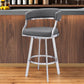 26" Gray and Silver Faux Leather and Iron Low Back Counter Height Swivel Bar Chair
