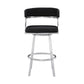 26" Black And Silver Faux Leather And Iron Swivel Low Back Counter Height Bar Chair