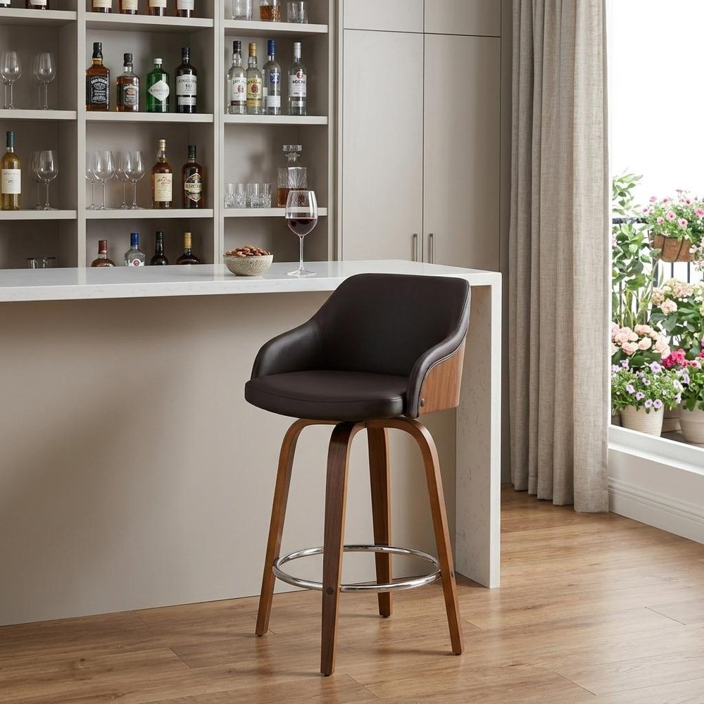 30" Brown Iron Swivel Low Back Bar Height Bar Chair