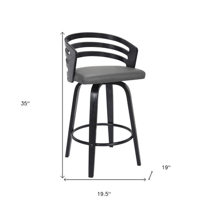 26" Gray and Black Fabric and Iron Low Back Counter Height Swivel Bar Chair