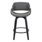 26" Gray And Black Faux Leather And Iron Swivel Low Back Counter Height Bar Chair