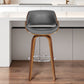 26" Gray And Brown Faux Leather And Iron Swivel Low Back Counter Height Bar Chair