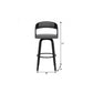 26" Gray And Black Faux Leather And Iron Swivel Low Back Counter Height Bar Chair