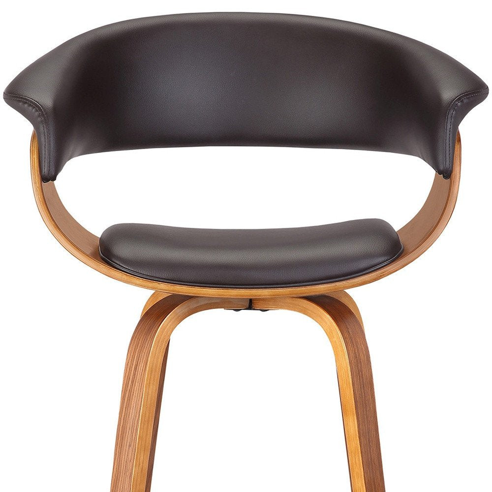 27" Brown Faux Leather And Iron Swivel Low Back Counter Height Bar Chair