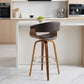 27" Brown Faux Leather And Iron Swivel Low Back Counter Height Bar Chair