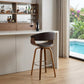 31" Brown Faux Leather And Solid Wood Swivel Low Back Bar Height Bar Chair