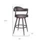 26" Brown Faux Leather and Iron Counter Height Swivel Bar Chair