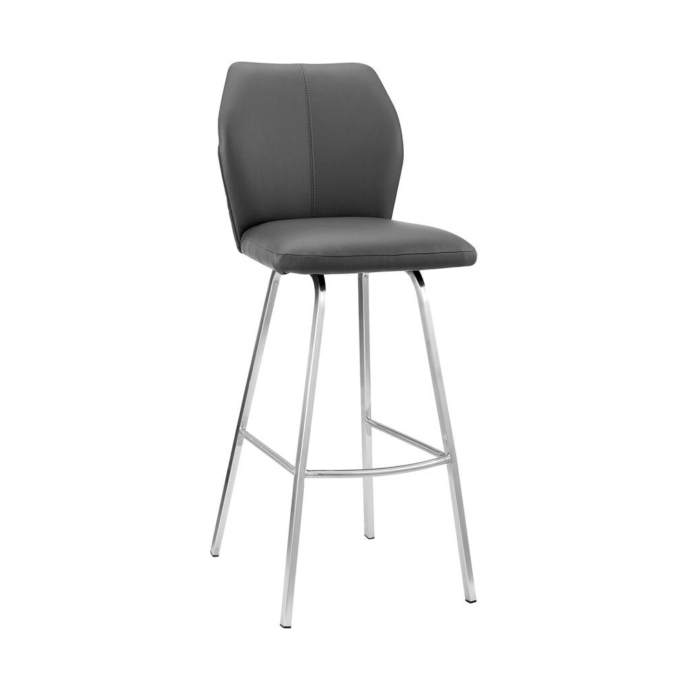 26" Gray And Silver Fabric And Iron Counter Height Bar Chair