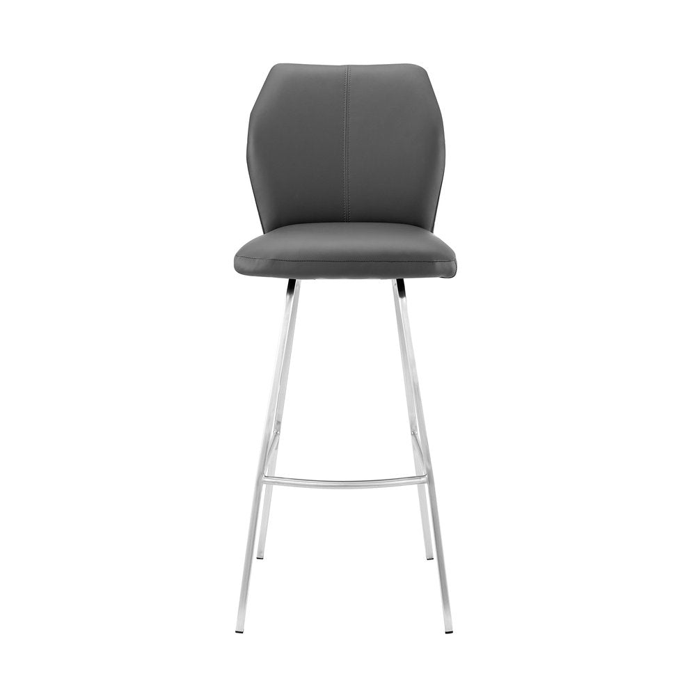 26" Gray And Silver Fabric And Iron Counter Height Bar Chair