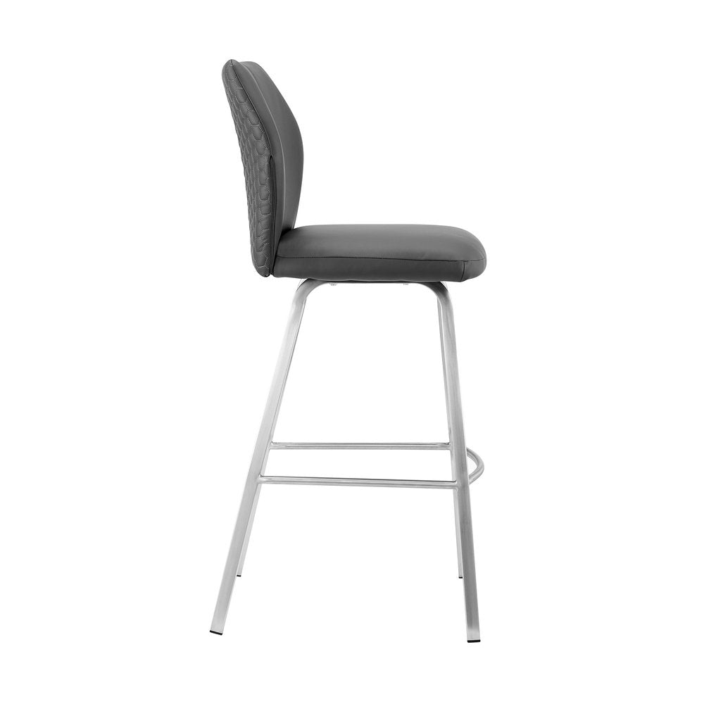 26" Gray And Silver Fabric And Iron Counter Height Bar Chair