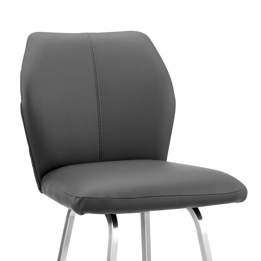 26" Gray And Silver Fabric And Iron Counter Height Bar Chair